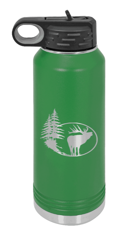 Elk in Trees - 32oz Water Bottle- Green