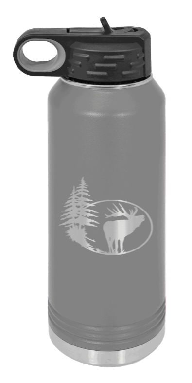 Elk in Trees - 32oz Water Bottle- Dark Grey