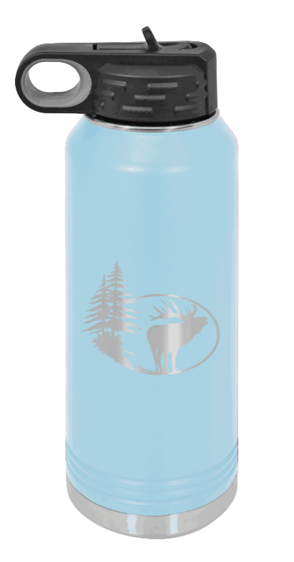 Elk in Trees - 32oz Water Bottle- Light Blue