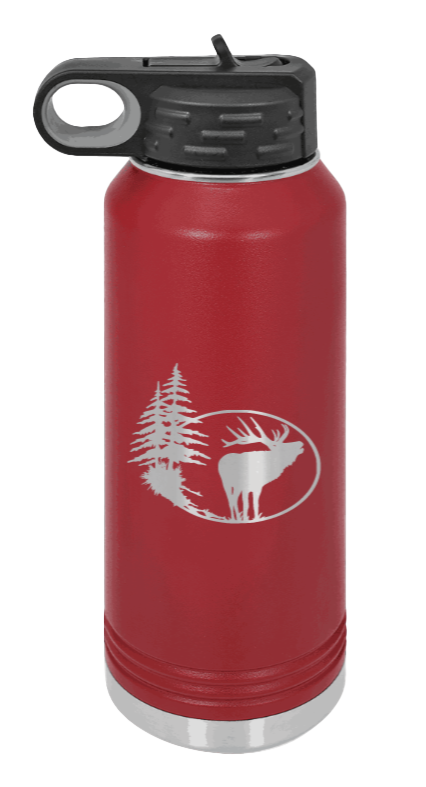 Elk in Trees - 32oz Water Bottle- Maroon