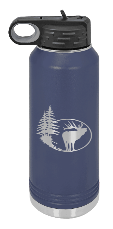 Elk in Trees - 32oz Water Bottle- Navy