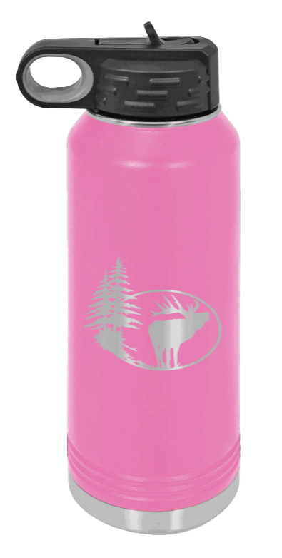 Elk in Trees - 32oz Water Bottle- Pink