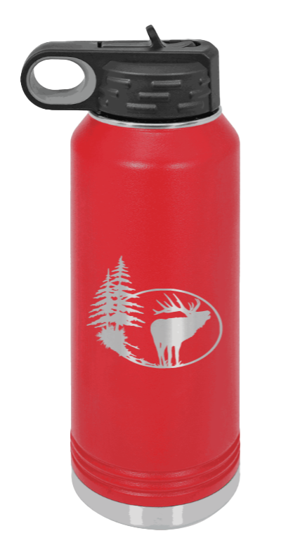 Elk in Trees - 32oz Water Bottle- Red