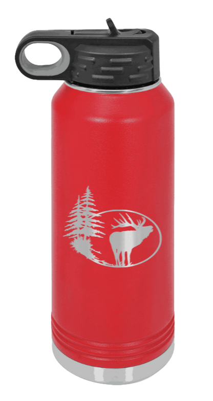 Elk in Trees - 32oz Water Bottle- Red