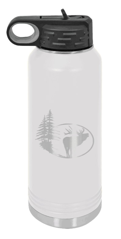 Elk in Trees - 32oz Water Bottle- White