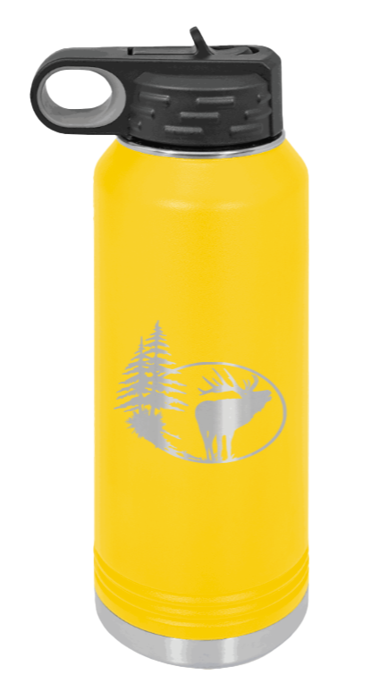 Elk in Trees - 32oz Water Bottle- Yellow