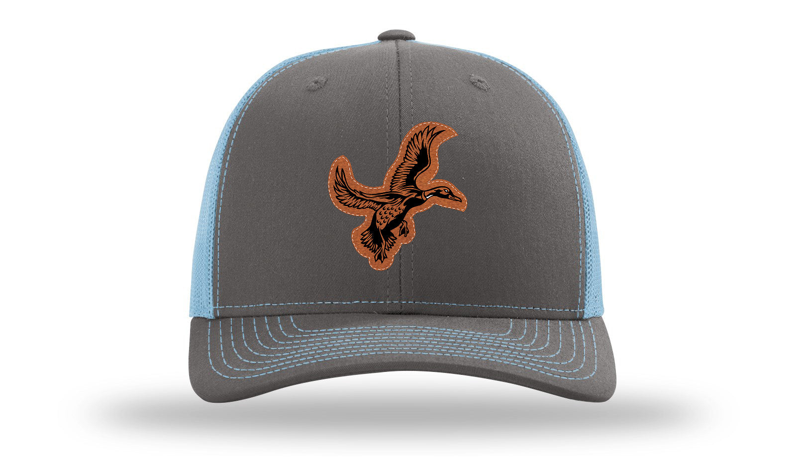 Duck Leather Patch Richardson 112 Hat-Charcoal / Columbia Blue
