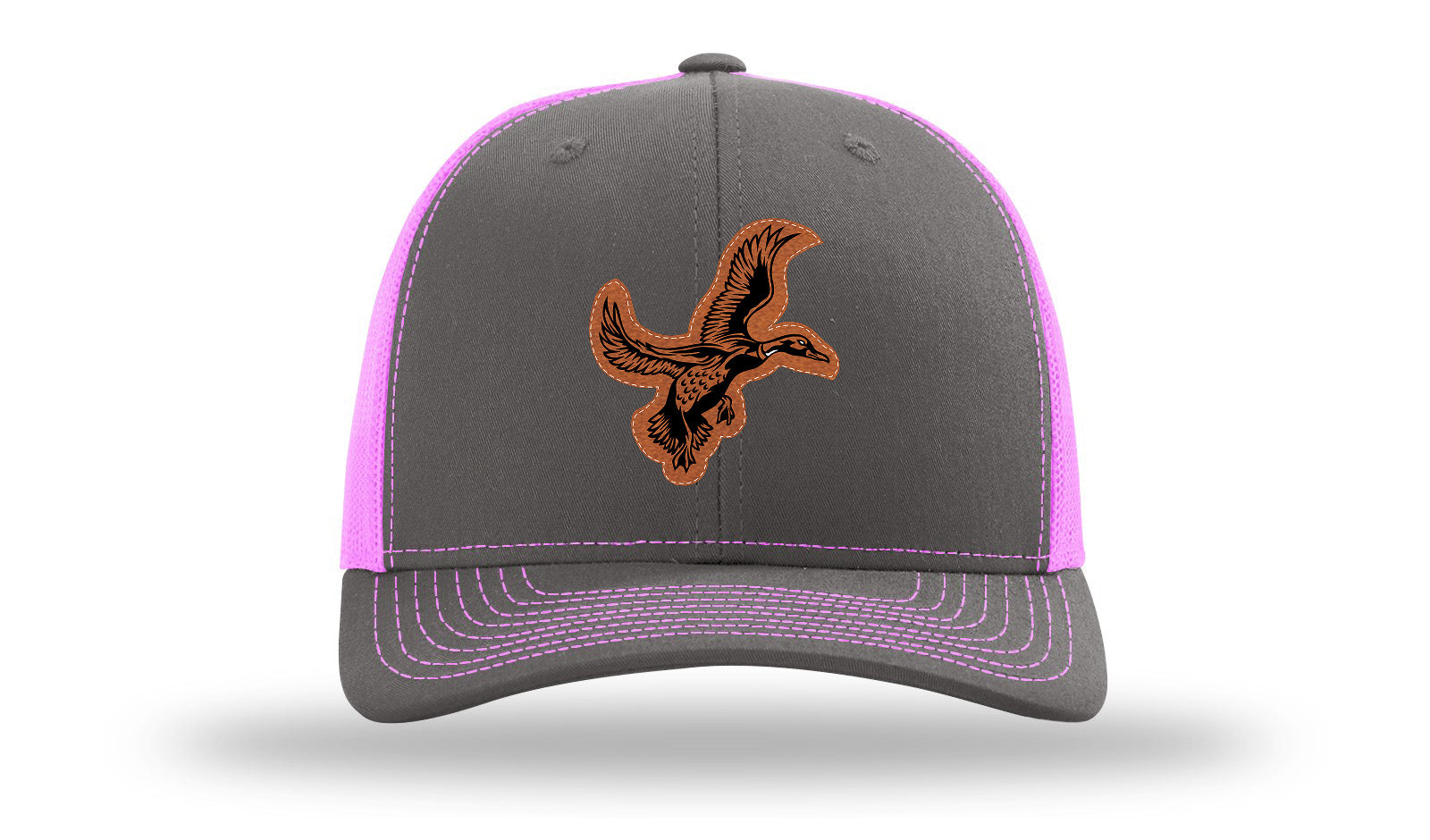 Duck Leather Patch Richardson 112 Hat-Charcoal / Neon Pink