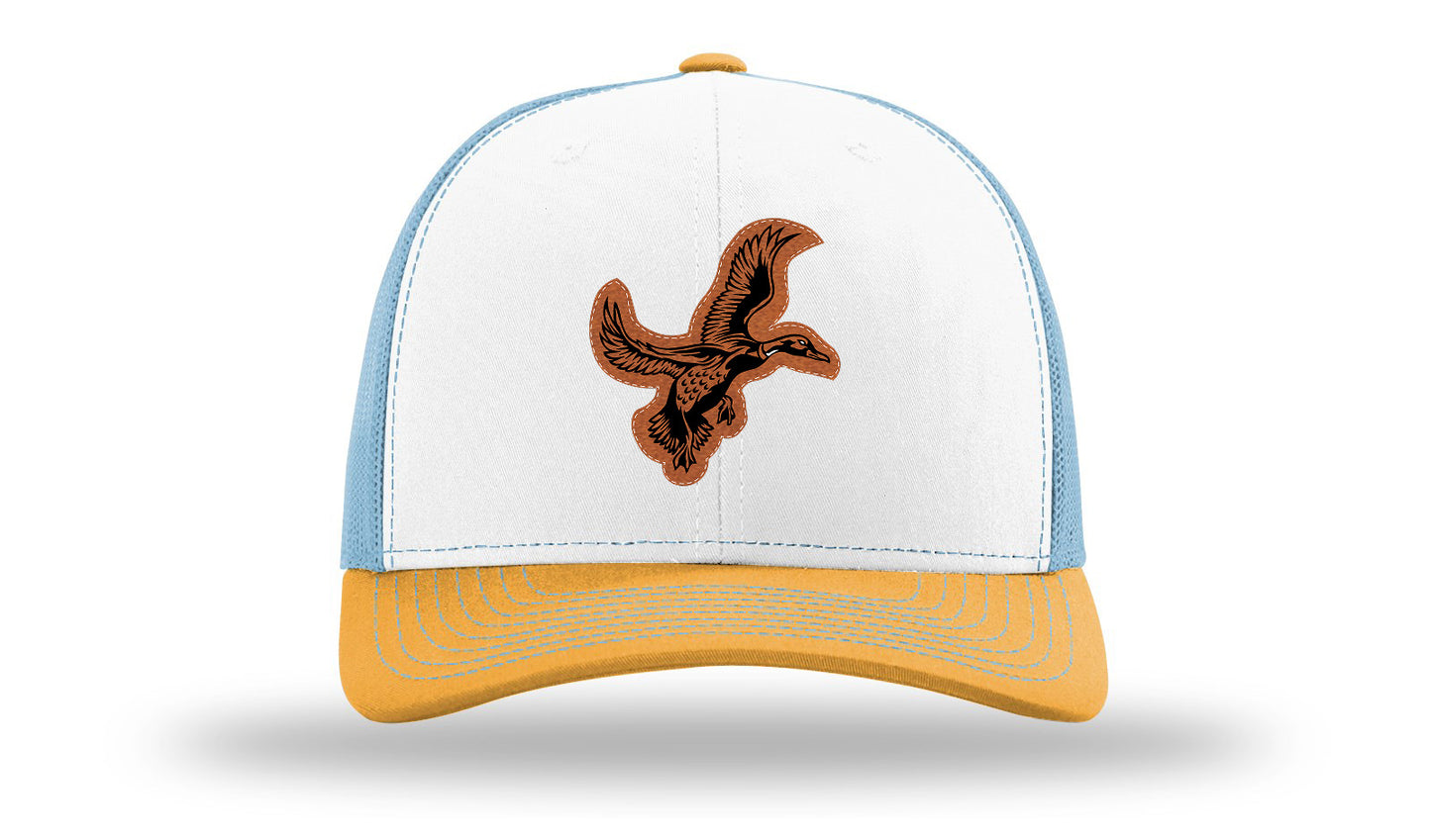 Duck Leather Patch Richardson 112 Hat-White / Columbia Blue / Yellow