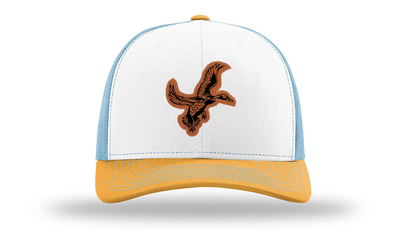 Duck Leather Patch Richardson 112 Hat-White / Columbia Blue / Yellow