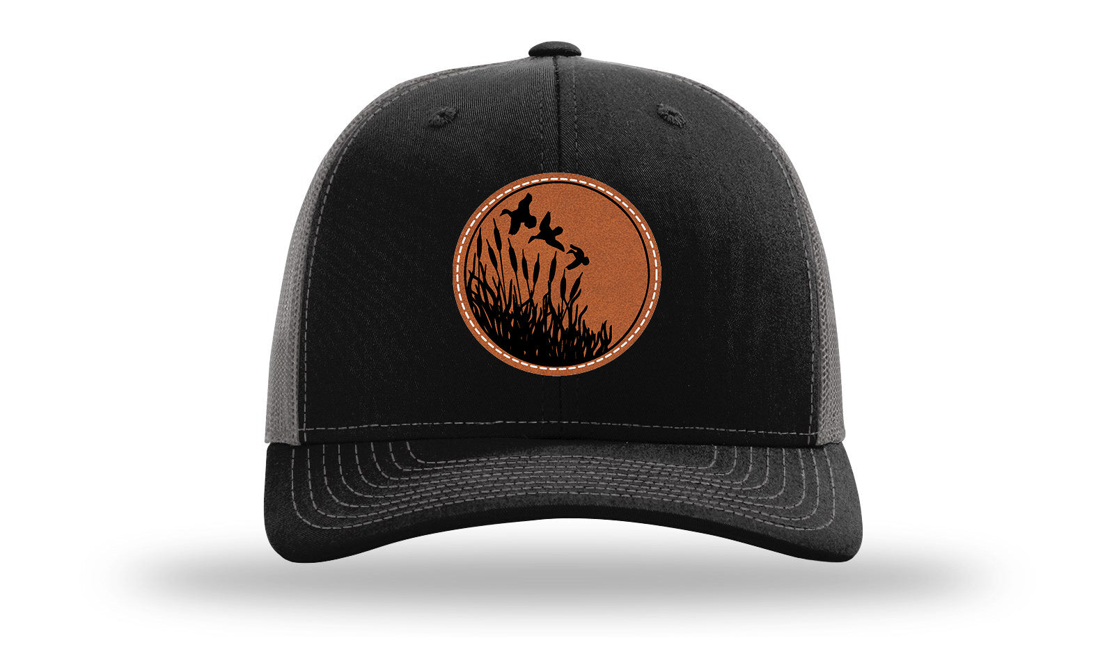 Ducks Fly Over Reeds Leather Patch Richardson 112 Hat-Black / Charcoal