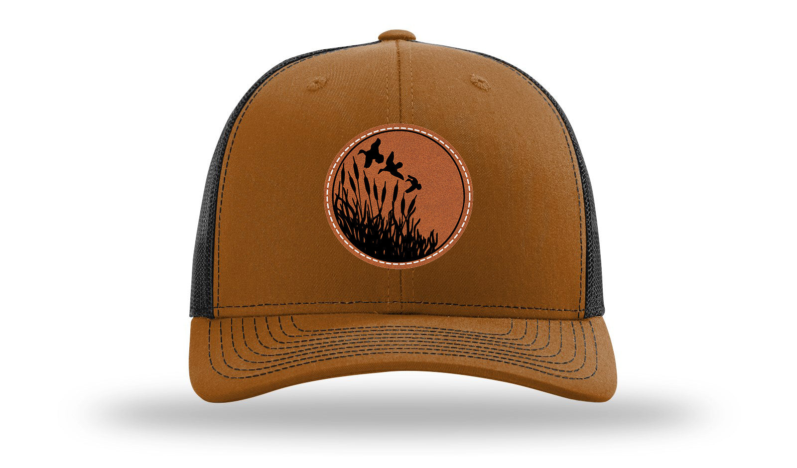 Ducks Fly Over Reeds Leather Patch Richardson 112 Hat-Caramel / Black