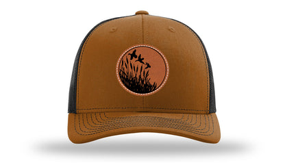 Ducks Fly Over Reeds Leather Patch Richardson 112 Hat-Caramel / Black