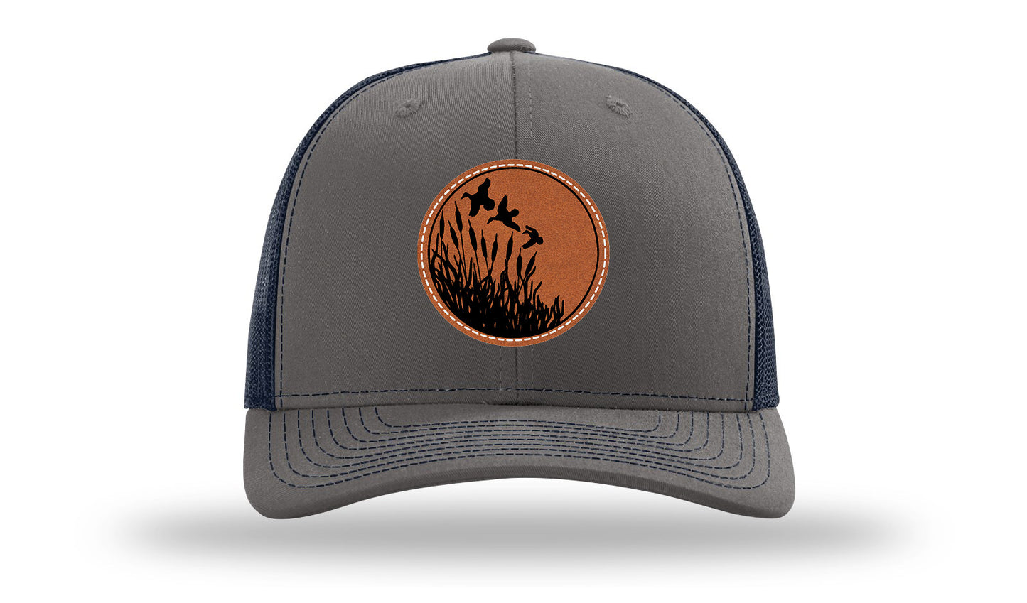 Ducks Fly Over Reeds Leather Patch Richardson 112 Hat-Charcoal / Navy