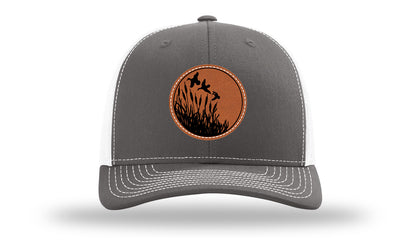 Ducks Fly Over Reeds Leather Patch Richardson 112 Hat-Charcoal / White