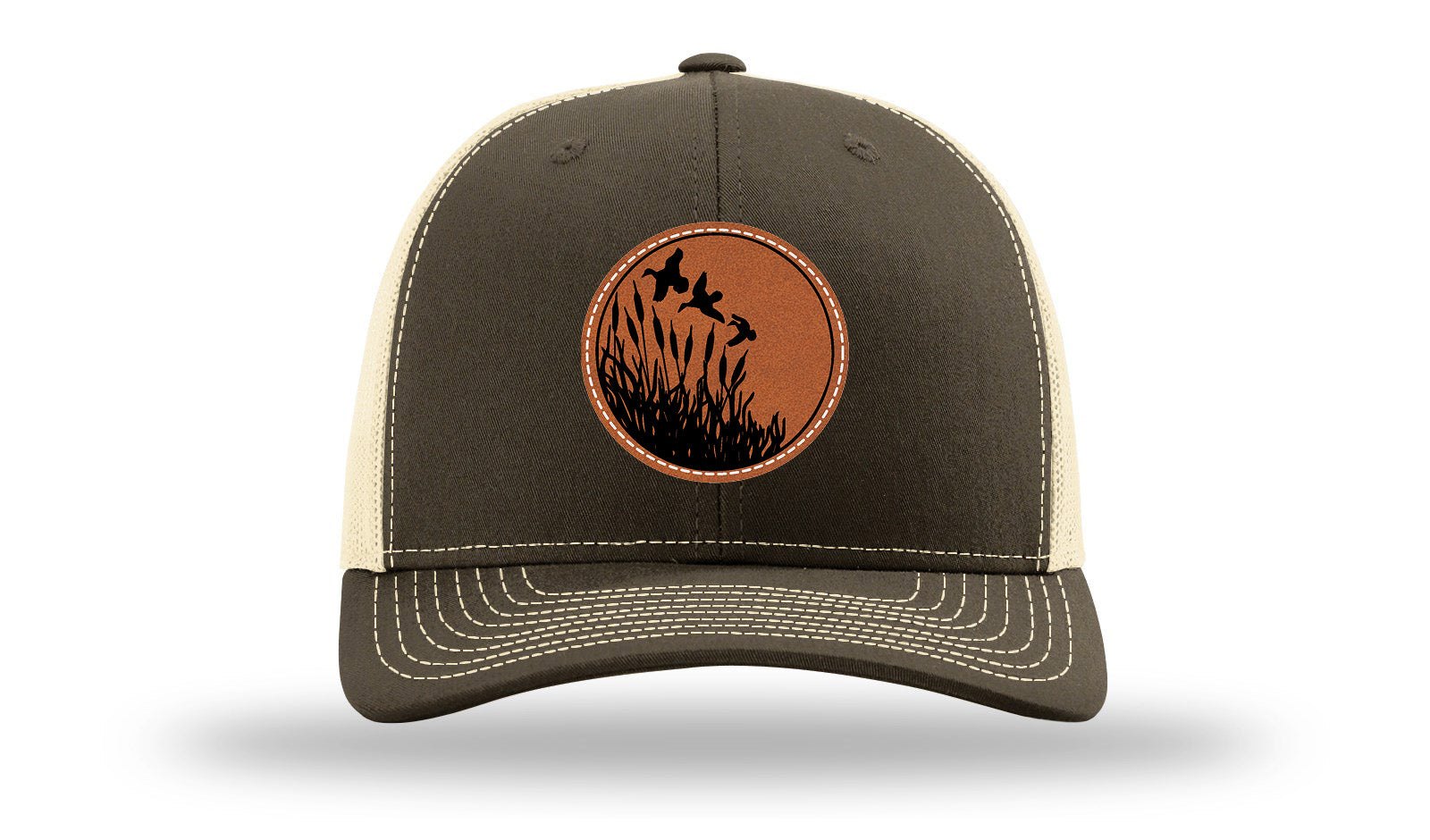 Ducks Fly Over Reeds Leather Patch Richardson 112 Hat-Chocolate Chip/  Birch