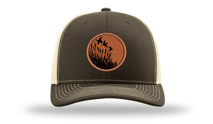 Ducks Fly Over Reeds Leather Patch Richardson 112 Hat-Chocolate Chip/  Birch