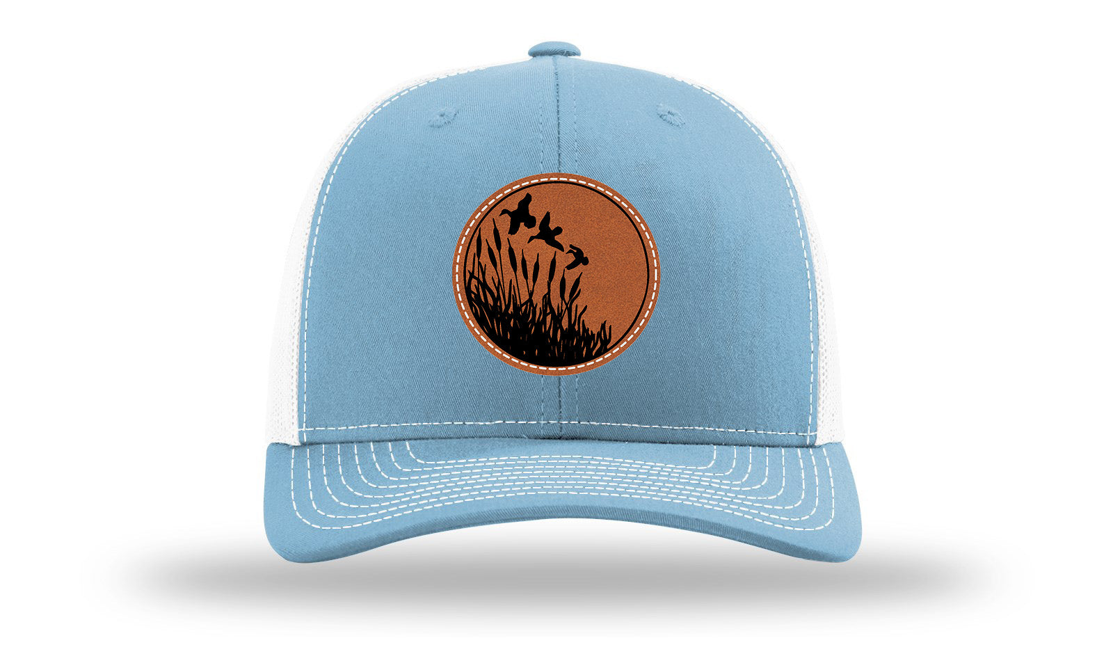 Ducks Fly Over Reeds Leather Patch Richardson 112 Hat-Columbia Blue / White