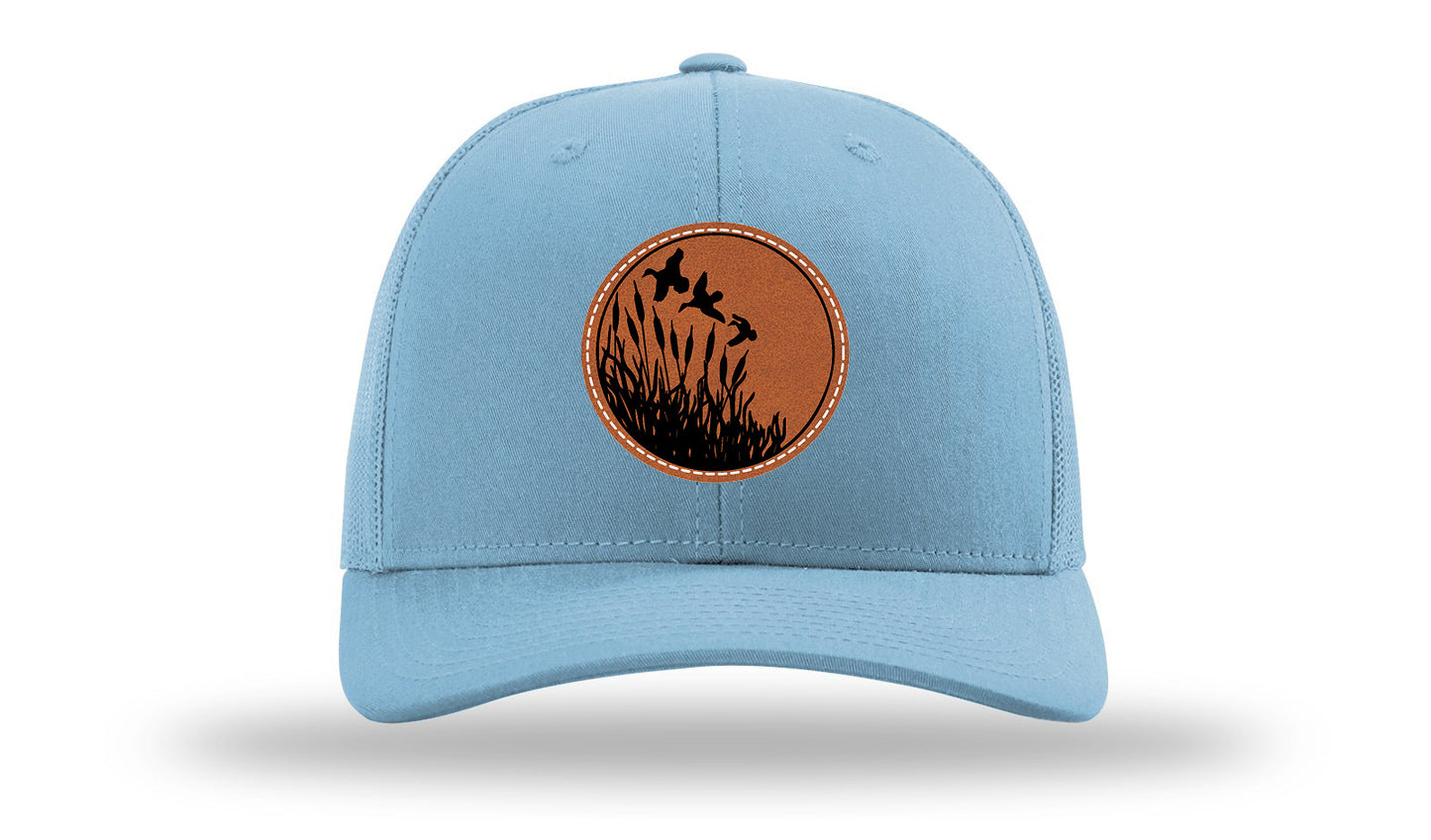 Ducks Fly Over Reeds Leather Patch Richardson 112 Hat-Columbia Blue