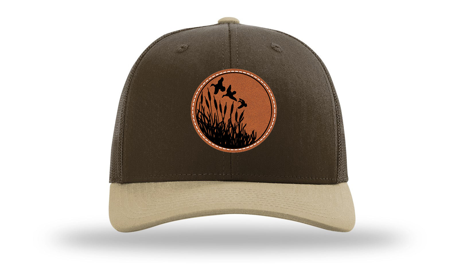 Ducks Fly Over Reeds Leather Patch Richardson 112 Hat-Brown / Khaki - CMB