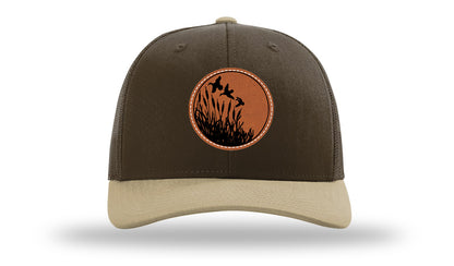 Ducks Fly Over Reeds Leather Patch Richardson 112 Hat-Brown / Khaki - CMB