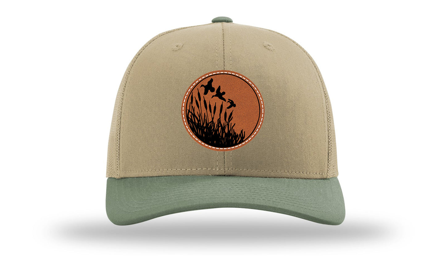 Ducks Fly Over Reeds Leather Patch Richardson 112 Hat-Khaki / Loden - CMB