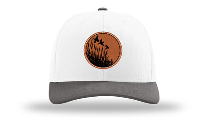 Ducks Fly Over Reeds Leather Patch Richardson 112 Hat-White / Charcaol - CMB 