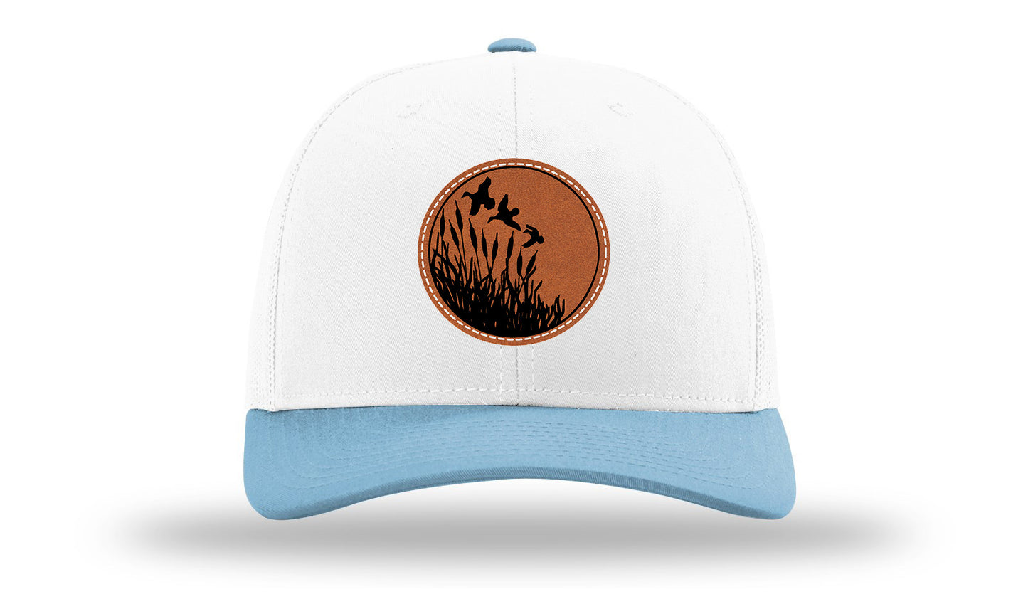 Ducks Fly Over Reeds Leather Patch Richardson 112 Hat-White /Columbia Blue - CMB
