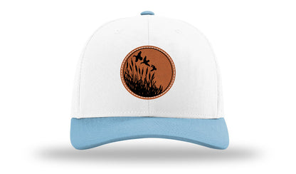 Ducks Fly Over Reeds Leather Patch Richardson 112 Hat-White /Columbia Blue - CMB