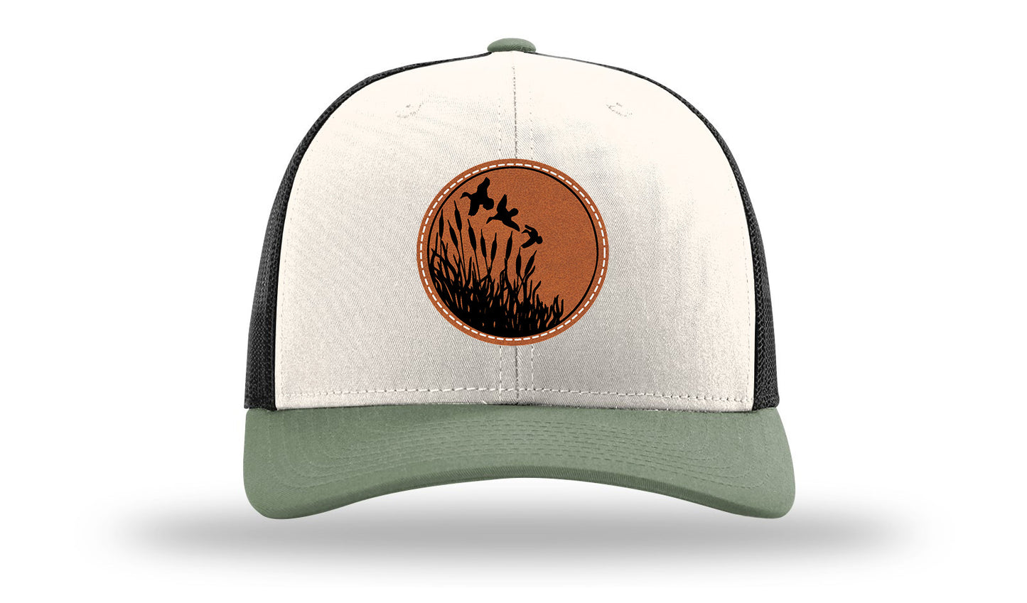 Ducks Fly Over Reeds Leather Patch Richardson 112 Hat-Cream / Black / Loden