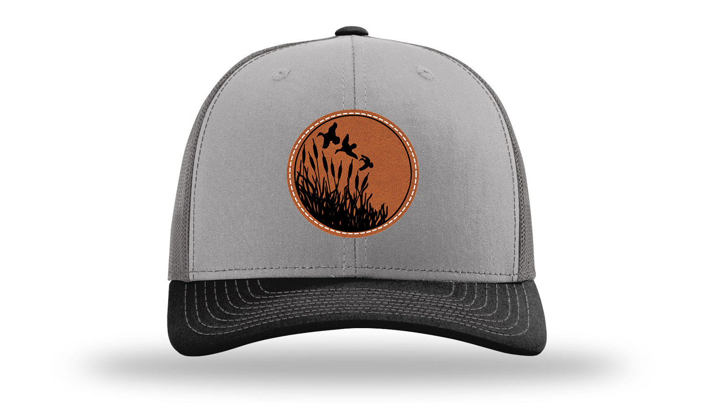 Ducks Fly Over Reeds Leather Patch Richardson 112 Hat-Grey / Charcoal / Black