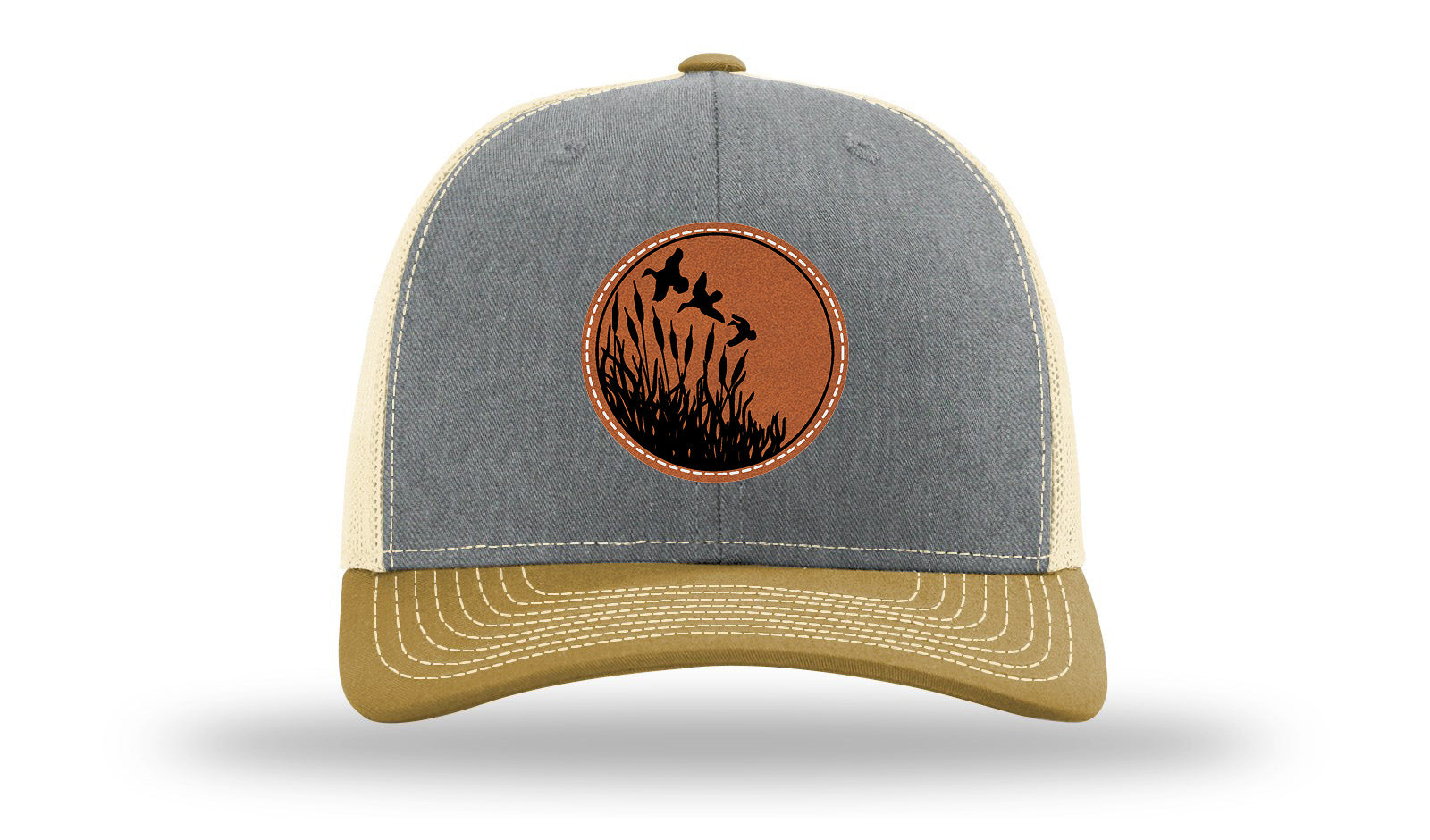 Ducks Fly Over Reeds Leather Patch Richardson 112 Hat-Heather Grey / Birch / Amber Gold
