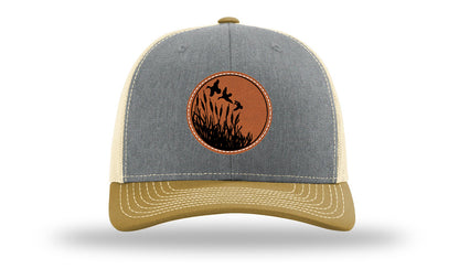 Ducks Fly Over Reeds Leather Patch Richardson 112 Hat-Heather Grey / Birch / Amber Gold
