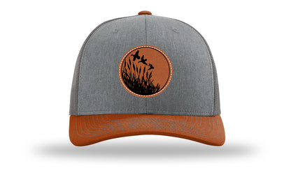 Ducks Fly Over Reeds Leather Patch Richardson 112 Hat-Heather Grey / Charcoal / Dark Orange