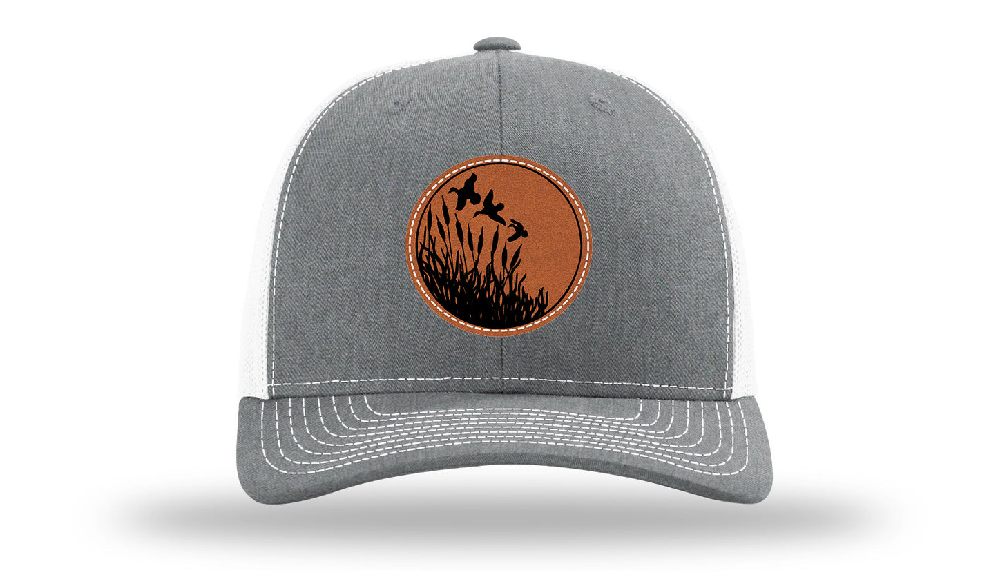 Ducks Fly Over Reeds Leather Patch Richardson 112 Hat-Heather Grey / White