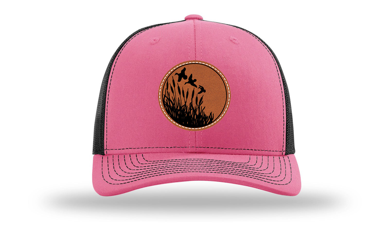 Ducks Fly Over Reeds Leather Patch Richardson 112 Hat-Hot Pink / Black