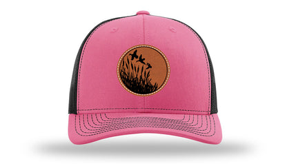 Ducks Fly Over Reeds Leather Patch Richardson 112 Hat-Hot Pink / Black
