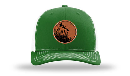 Ducks Fly Over Reeds Leather Patch Richardson 112 Hat-Kelly / White