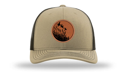Ducks Fly Over Reeds Leather Patch Richardson 112 Hat-Khaki / Coffee