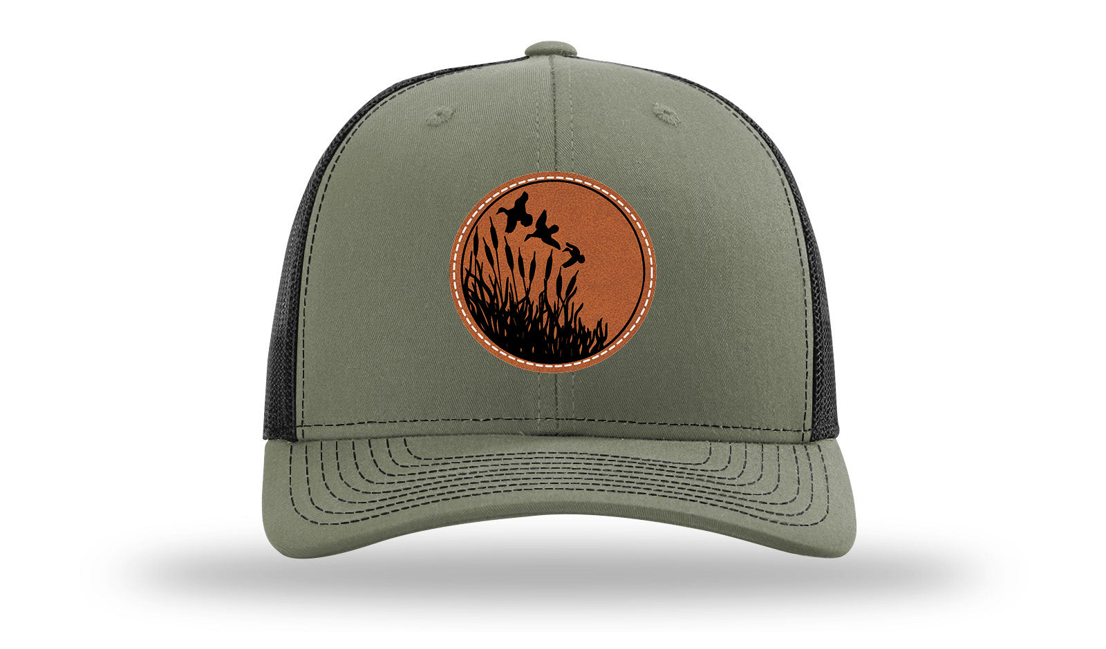 Ducks Fly Over Reeds Leather Patch Richardson 112 Hat-Loden / Black