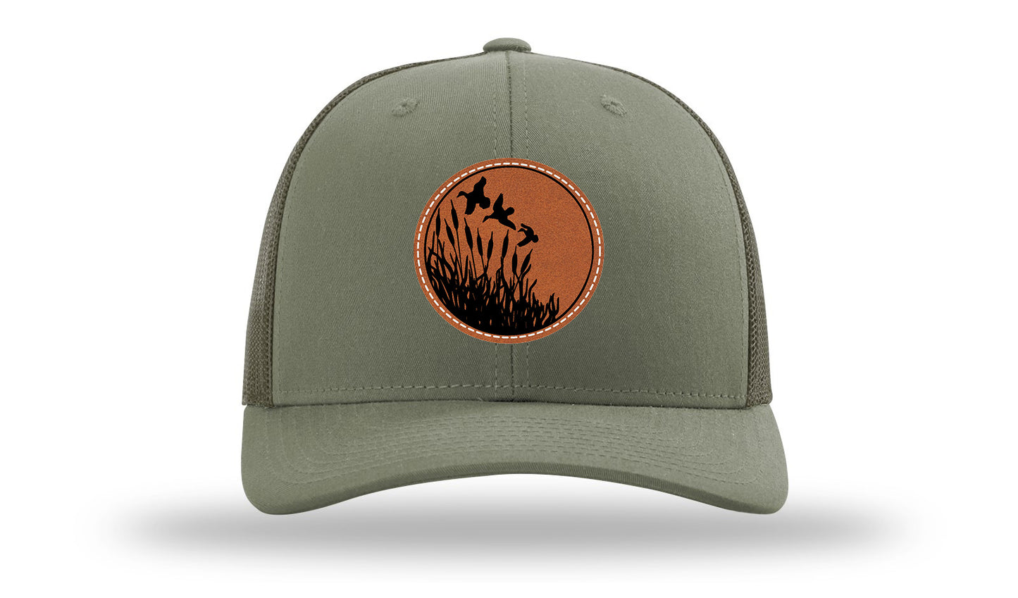 Ducks Fly Over Reeds Leather Patch Richardson 112 Hat-Loden