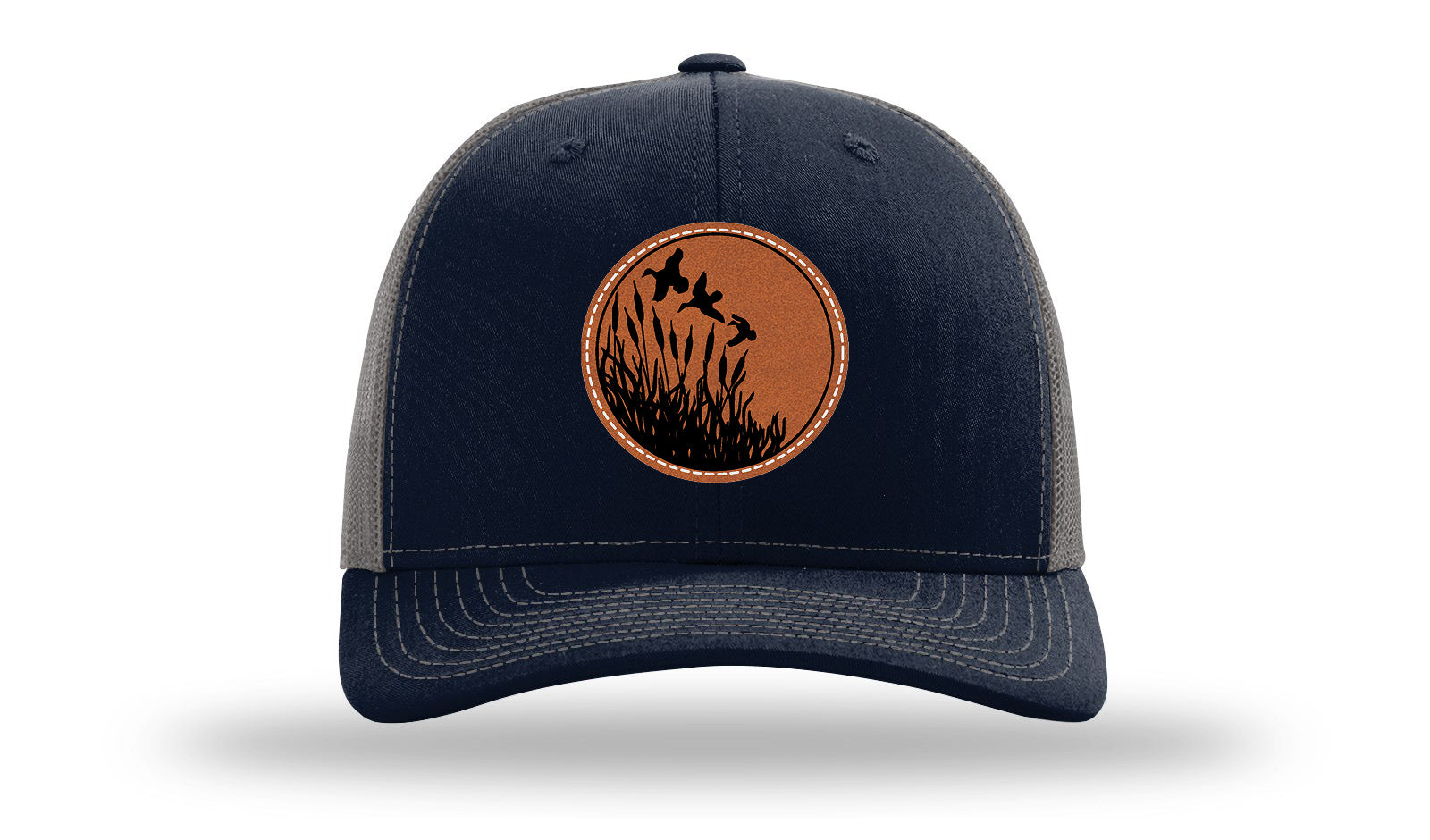 Ducks Fly Over Reeds Leather Patch Richardson 112 Hat-Navy / Charcoal