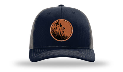 Ducks Fly Over Reeds Leather Patch Richardson 112 Hat-Navy / Charcoal
