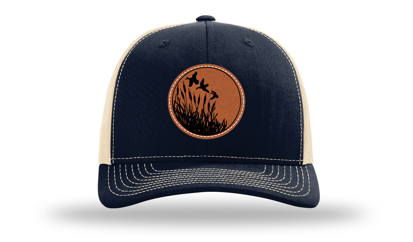 Ducks Fly Over Reeds Leather Patch Richardson 112 Hat-Navy /  Khaki