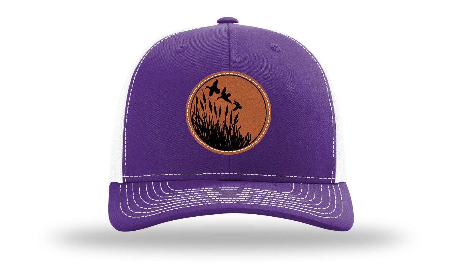 Ducks Fly Over Reeds Leather Patch Richardson 112 Hat-Purple / White
