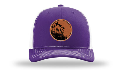 Ducks Fly Over Reeds Leather Patch Richardson 112 Hat-Purple / White