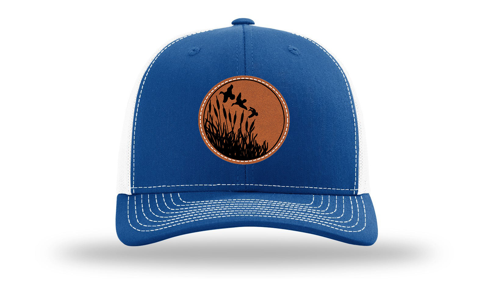 Ducks Fly Over Reeds Leather Patch Richardson 112 Hat-Royal / White
