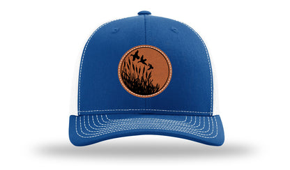 Ducks Fly Over Reeds Leather Patch Richardson 112 Hat-Royal / White