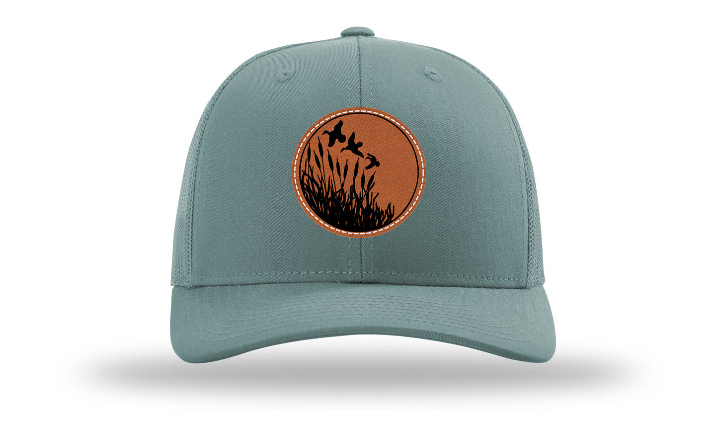 Ducks Fly Over Reeds Leather Patch Richardson 112 Hat-Smoke Blue