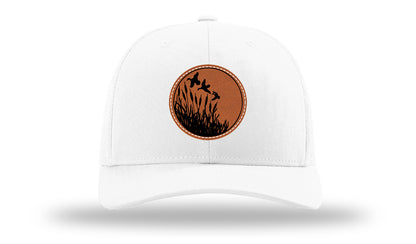 Ducks Fly Over Reeds Leather Patch Richardson 112 Hat-White